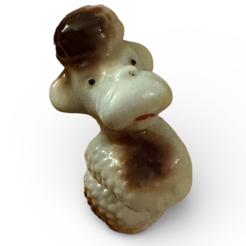 Vintage 1960s Ceramic Poodle Figurine Small Dog‎ Statue Brown White Collectible